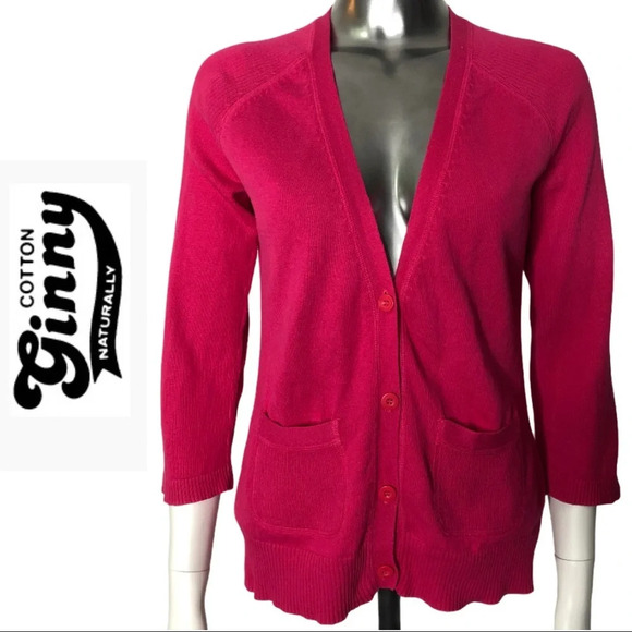 Vintage Cotton Ginny Pink Button Up  Cardigan Size Small - Picture 1 of 4